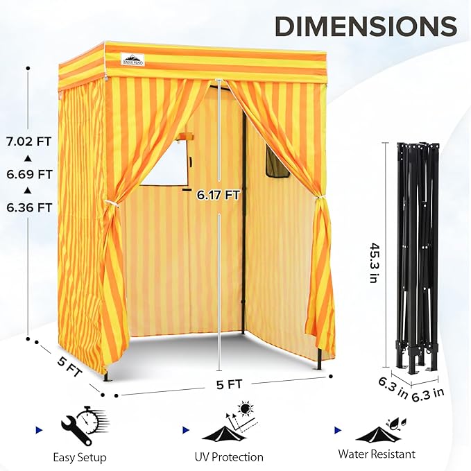 EAGLE PEAK Flex Compact 5x5 Pop-up Canopy Changing Room, Portable Privacy Dressing Room for Indoor Fashion Photoshoots, Camping, or Pool, Yellow/Orange