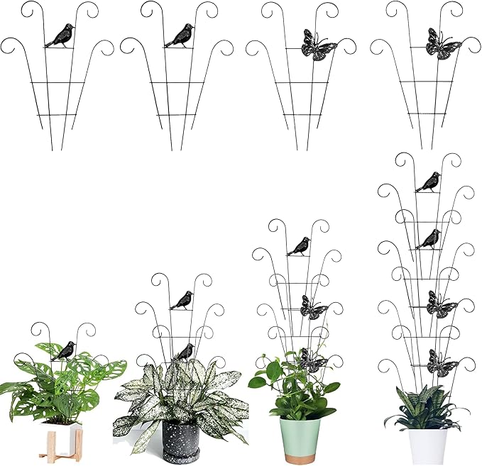 Indoor Plant Trellis for Climbing Plants Indoor Trellis Indoor Metal Trellis 4 Pack for Garden Plants Support Small House Plant Trellis for Vines, Flower