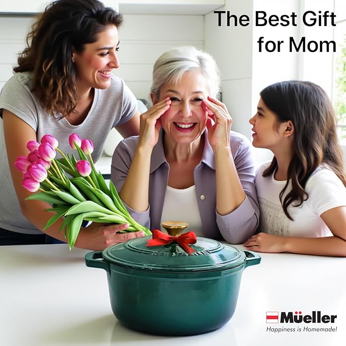 MÜELLERHOME 4.5 QT Enameled Cast Iron Dutch Oven, Heavy-Duty Casserole Dish and Braiser Pan with Lid, Oven-Safe up to 500° F & Across All Cooktops, Housewarming Gifts New Home, Emerald