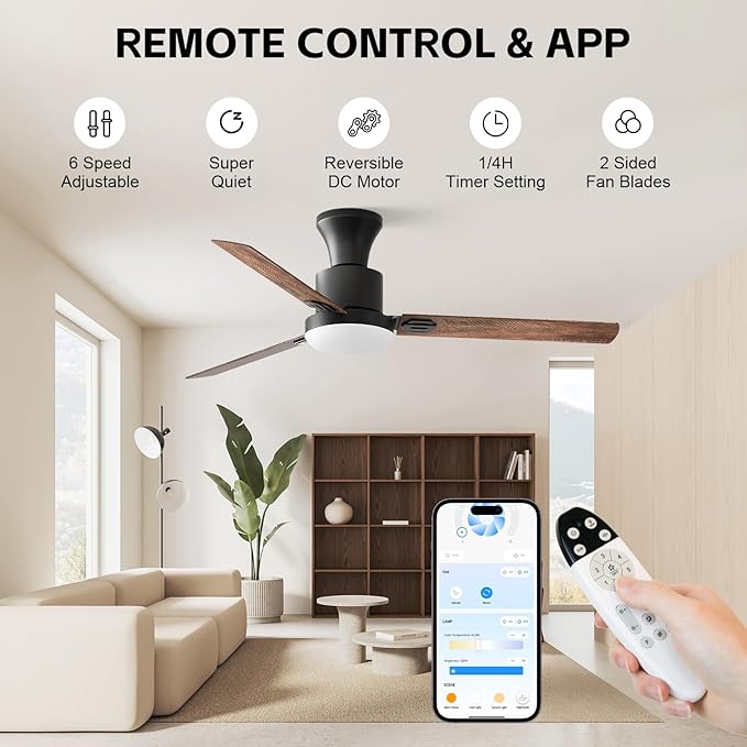 Obabala 60 Inch Ceiling Fan LED Light, Ultra-Quiet 6-Speed DC Motor, Remote & APP Smart Control, Indoor & Outdoor Fan for High Ceiling, Living Room