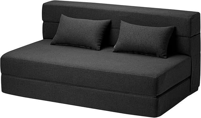 Folding Sofa Bed with Pillows- Convertible Chair Floor Couch & Sleeping Mattress, Foldable Memory Foam Sleeper for Living Room/Dorm/Guest Room/Home Office/Apartment/Loft, Full, Dark Gray
