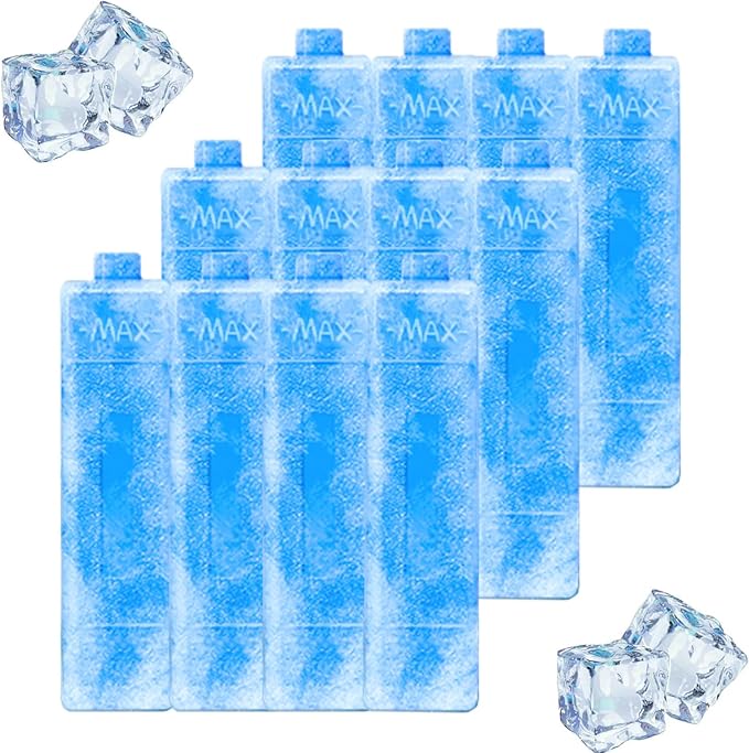 Ice Packs Ice Crystal Boxes for Coolers, Reusable Long Lasting&Fast Freeze, Set of 12 in 1 Freezer Packs for Lunch Bags Cooler Backpack, Camping, Picnics, Beach, Fishing and More