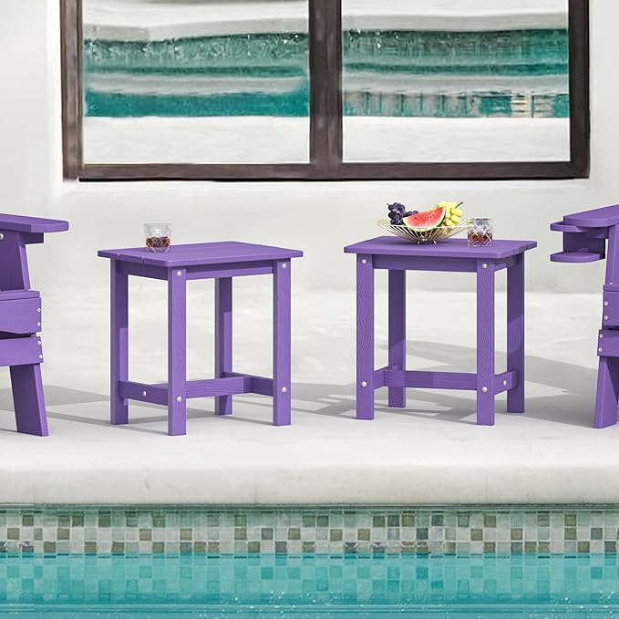 LUE BONA Outdoor Side Table Set of 2, HDPS Small Outdoor Table, Adirondack Side Table, Outside End Table for Patio, Porch, Deck, Pool, Weather Resistant/Easy Maintenance/Indoor or Outdoor Use, Purple