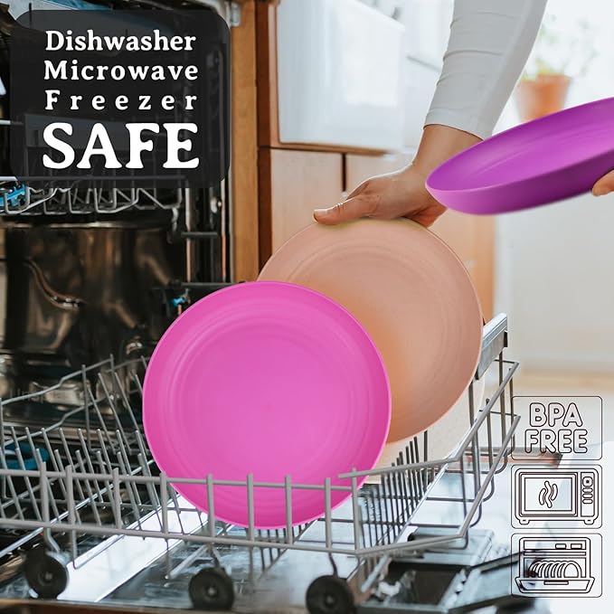 Homienly Wheat Straw Plates 9 Inch, Unbreakable & Lightweight, Alternative for Plastic, Microwave & Dishwasher Safe, Set of 8, Pink Flower Series