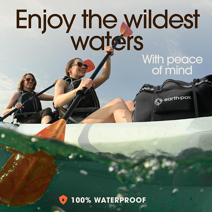 Earth Pak Waterproof Duffel Bag - Large Dry Bag, 1680D TPU, Heavy Duty, Camping & Marine Dry Bag, 8x8 Popout Pocket