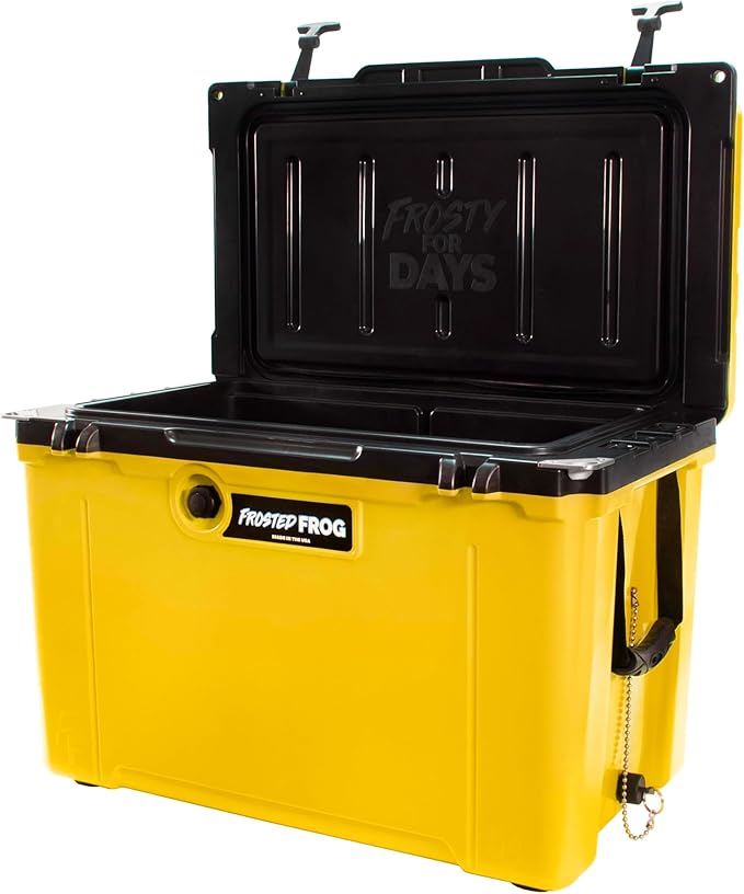 Made in USA Frosted Frog Hyper-Light 54 Quart Hard Cooler Insulated Portable Ice Chest Box for Beach, Beverages, Camping, Fishing, Boat, Barbecue, 30% Lighter Than Rotomolded Coolers