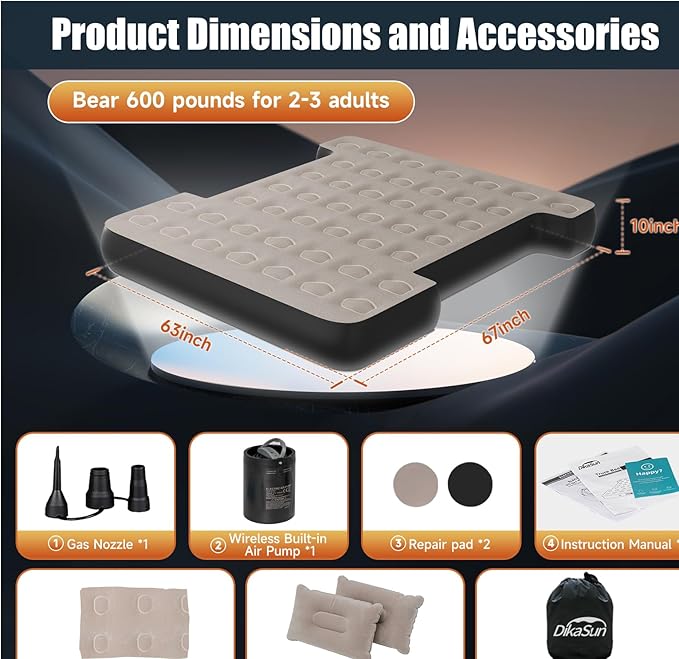 Truck Bed Air Mattress for 5.5-5.8 ft, Full Size Short Inflatable Mattress Short Truck Beds for Camper Outdoor Travel