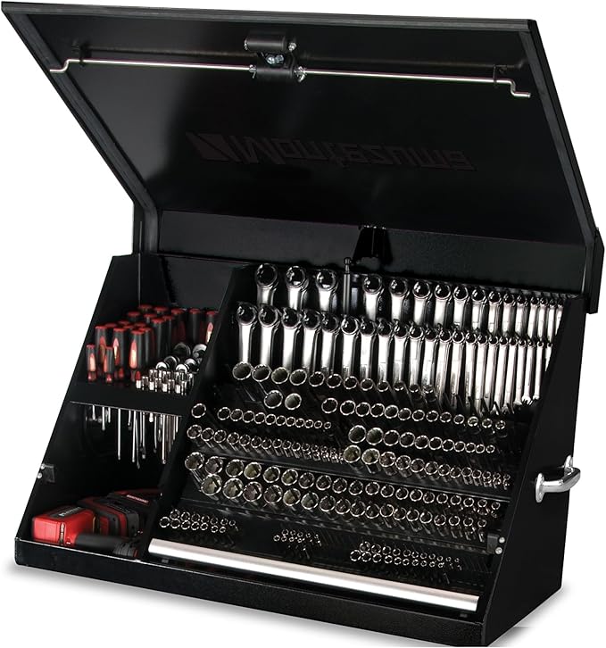 Montezuma – XL450B – 36-Inch Portable TRIANGLE Toolbox – Multi-Tier Design – 16-Gauge Construction – SAE and Metric Tool Chest – Weather-Resistant Toolbox – Lock and Latching System, Black
