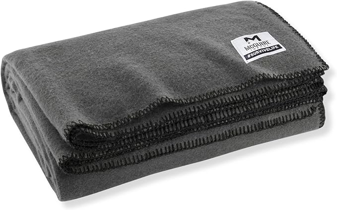 M MCGUIRE GEAR Wool Military Camping, Survival, and First Aid Blanket, 64" x 90" (Grey)
