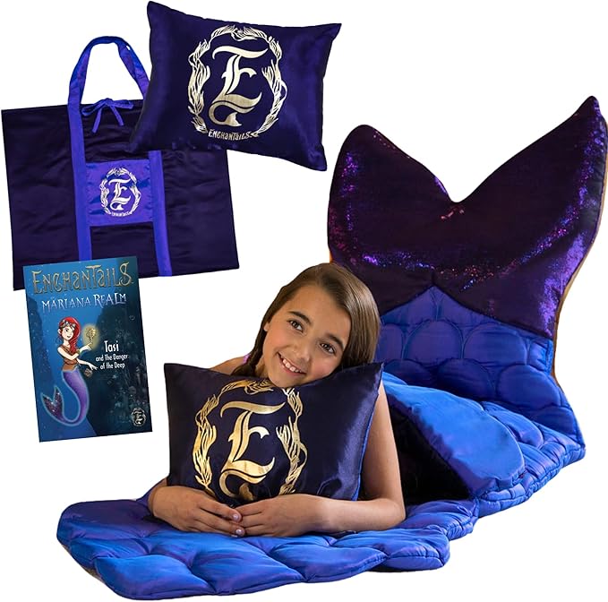 Mermaid Tail Blanket for Kids - 5-Piece Glow in The Dark Girls Slumber Set - Wearable Mermaid Tail Sleeping Bag - Ideal for Sleepovers