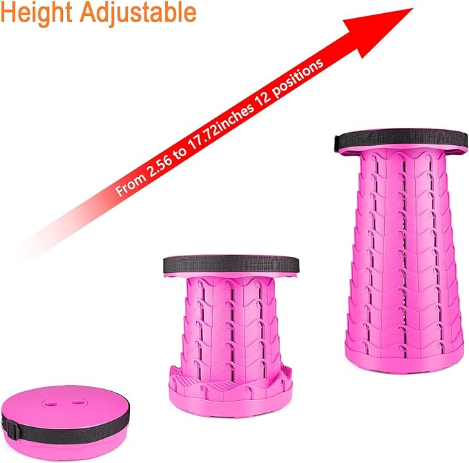 Boreeman Upgraded Folding Stool Lightweight Yet More Sturdy with Load Capacity 400lbs Portable Collapsible Stool for Camping Fishing Hiking BBQ (Pink)