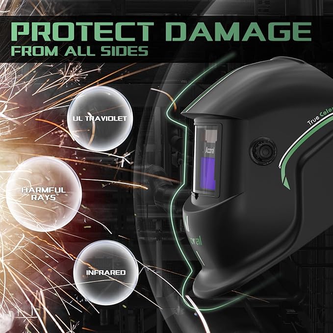 1/1/1/1 Large Viewing Auto Darkening Welding Helmet True Color Solar Powered Weld Hood Wide Shade 4/8.5-12.5 for TIG MIG Arc LYG 850BS