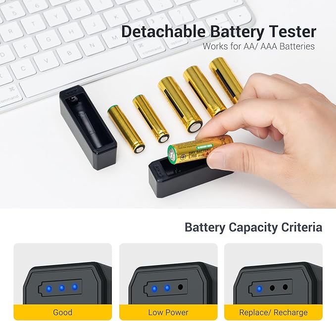 KIWIFOTOS 58 Slots AA AAA CR2032 Battery Case Holder with Tester, IP67 Waterproof Outdoor Batteries Storage Organizer Container with 3V CR2032 Button Battery Holder