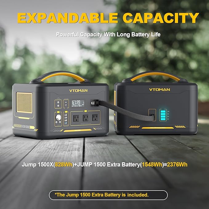 VTOMAN 2376Wh Portable Power Station Bundle with Extra Battery & 200W Solar Panel Included - Up to 3000W Solar Power Generator for Home Backup, Off-grid, Road Trip, RV, Camping, Fishing, Emergencies