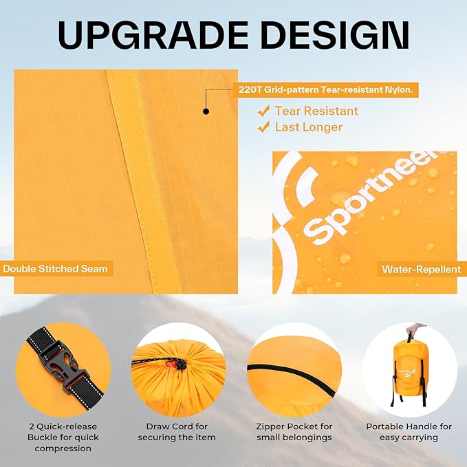 Sportneer Compression Sack, 13L/20L/40L/50L Sleeping Bag Stuff Sack, Tear-Resistant Ultralight Sleeping Bag Compression Sack-Space Saving Gear for Camping Hiking Travel