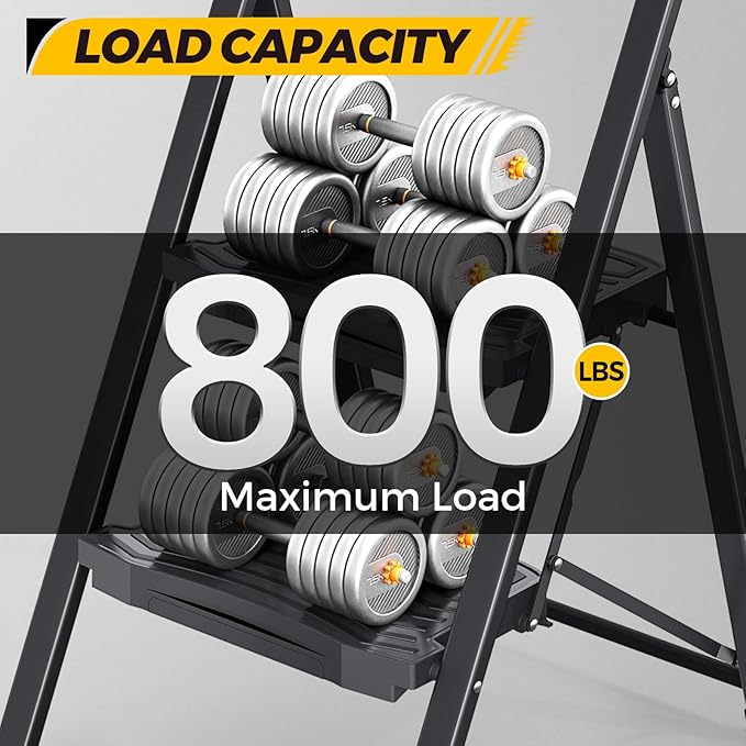 KINGRACK 2 Step Ladder 800lb Capacity, Folding Step Stool with Wide Anti-Slip Pedal & Safety Handrails, Lightweight Steel Ladder for Kitchen, Pantry, Office, Black