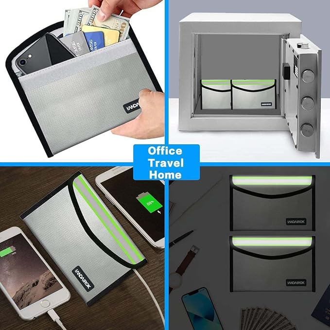 5"x8" Silver Small Fireproof Bag Money Bag Home Office Travel Safe Storage Pouch for Document Cash Valuables Jewelry Mobile power supply Power bank Lipo Battery (20 * 13cm)