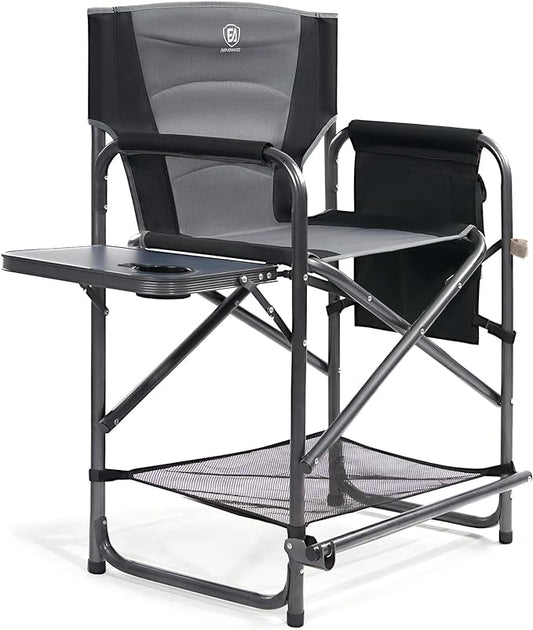 EVER ADVANCED Medium Tall Directors Chair Foldable Makeup Artist Chair Bar Height with Side Table Cup Holder and Pocket Footrest, Supports 400LBS (Grey, Seat Height: 23.2 inches)