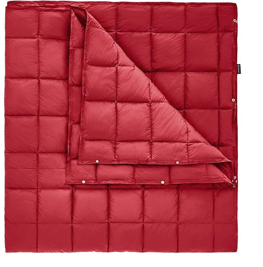 KingCamp Ultralight Camping Blanket, Packable Down Alternative Puffy Wearable Blankets Weatherproof Warm Package Quilt with Snap Buttons for Outdoor Hiking Travel Picnic Stadium (79" x 53", WINE)