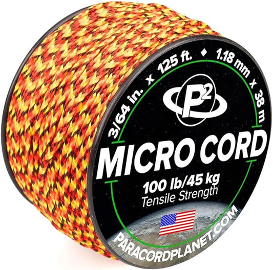 Paracord Planet Micro Paracord – Thin Braided Cord for Crafting, Fishing, and DIY Projects in 125 ft Spools – Fireball