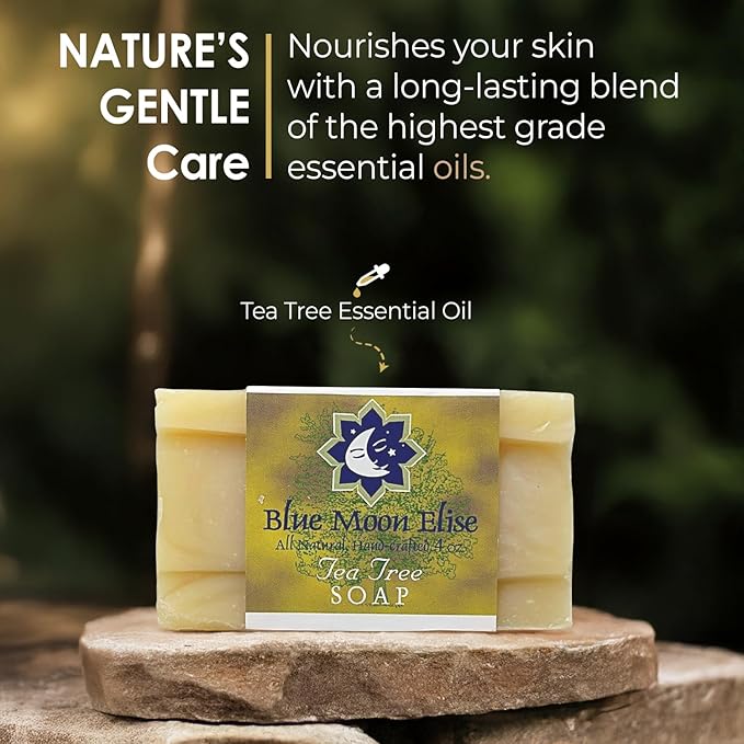 Tea Tree Bar Soap for Men and Women, Made with Organic Ingredients, Handmade in the USA, Moisturizing and Therapeutic for Face/Body, Soap Bar for Sensitive Skin