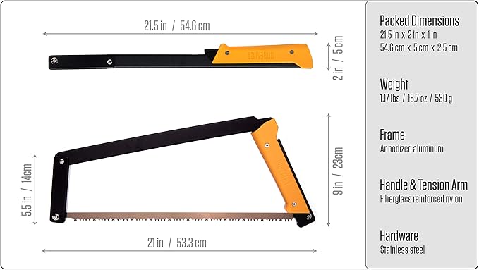 AGAWA - BOREAL21 Tripper KIT - 21 inch Folding Bow Saw, Rugged Cordura Sheath, Additional Aggressive Blade (Black Frame - Yellow Handle)