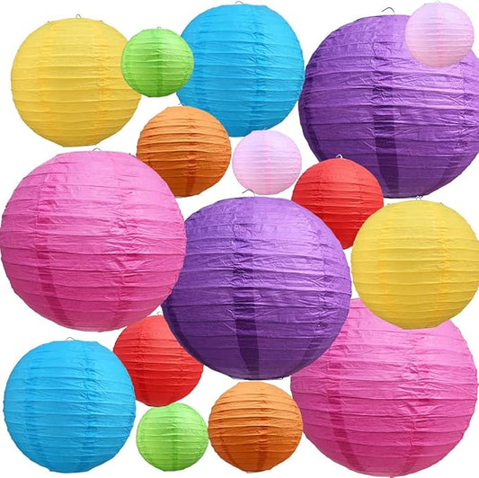 BEISHIDA 16Pcs Colorful Paper Lanterns Multi-Color Chinese/Japanese Hanging Round Paper Lanterns for Wedding, Birthday, Baby Shower, Classroom,Party,Home Decoration(Size of 4?? 6?? 8?? 10??