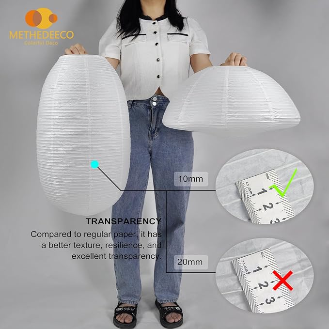 White Paper Lanterns 19+21inch 2PCS Large Rice Paper Lamp Shade Hanging Semicircular and Elliptical Pendant Light Shade Chinese Lantern for indoor bedroom,living room.gift for her