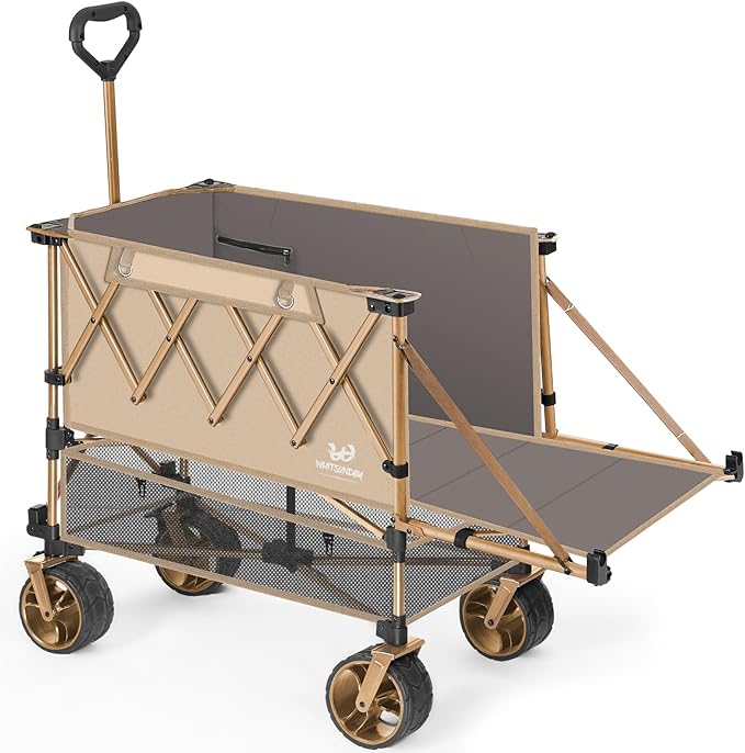 Whitsunday Double Decker Wagon, Heavy Duty Foldable Large Beach Wagon Cart with All-Terrain Big Wheels for Sports,Camping,Outdoor Khaki