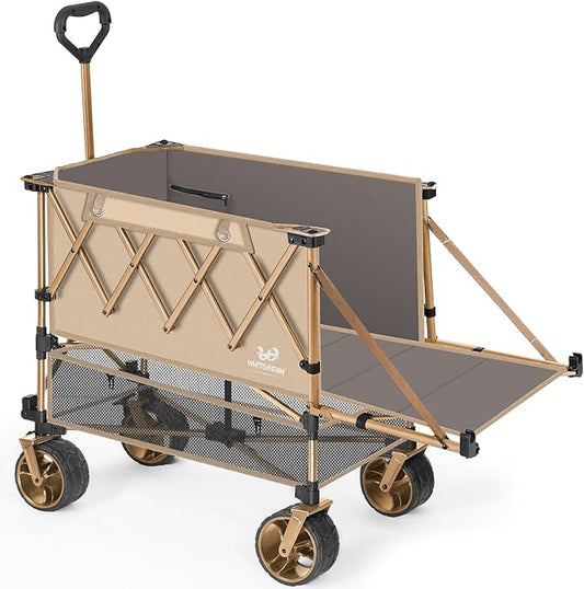 Whitsunday Double Decker Wagon, Heavy Duty Foldable Large Beach Wagon Cart with All-Terrain Big Wheels for Sports,Camping,Outdoor Khaki