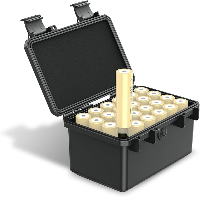 JJC 24 Slots 21700/20700 Battery Case Holder, IP67 Water-Resistant & Shockproof Battery Storage Organizer Box for 21700 or 20700 Battery with Customized Holder, EVA Interior and Pressure Valve