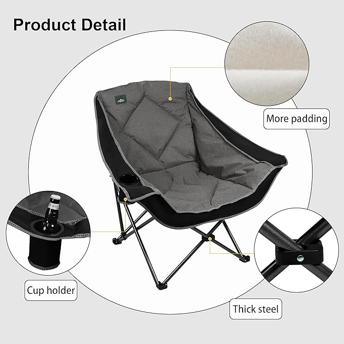 Northroad Oversized Foldable Camping Chair, Outdoor Padded Lawn Chair w/Cup Holder,Carry Bag for Beach, Hiking, and Picnics,Heavy-Duty 300-lbs Capacity, Purple