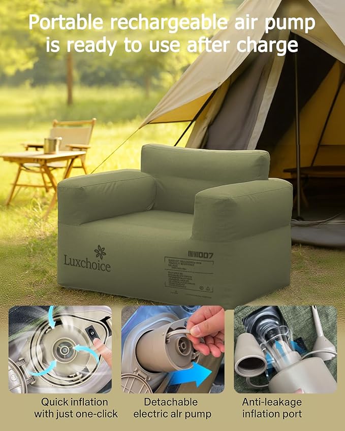 Inflatable Couch with Built-in Pump Durable Blow Up Sofa Chair Portable Camping Couch Waterproof Inflatable Furniture for Outdoor Beach Home Festivals Backyard Party