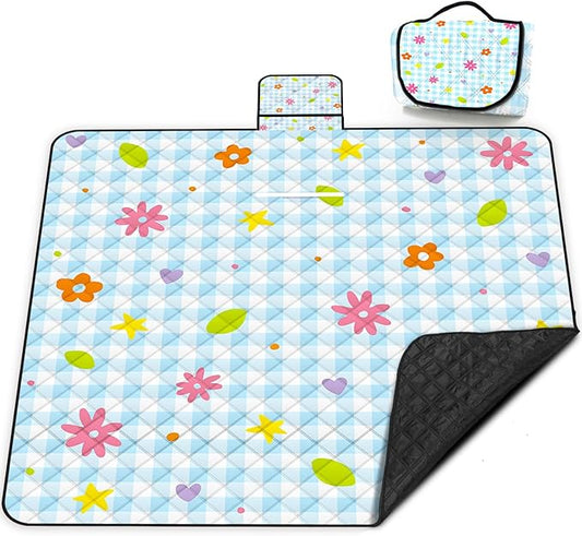Extra Large Picnic Blanket Waterproof,80"x 80"Foldable Machine Washable Beach Blankets,Outdoor Blanket for 6-8 Adults,Picnic Mat Suitable for Indoor Crawling,Park Beach,Camping,Hiking,Travel( Flower)
