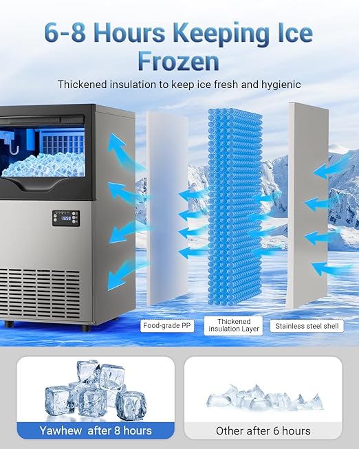 Commercial Ice Maker Machine, 120lbs/24H Under Counter Ice Maker, 22~33Lbs Stainless Steel Storage Capacity, 12 Adjustable Thickness Settings, Self-Cleaning, Ideal for Home, Cafe, Bar, Clinic (120LBS)