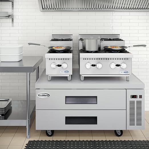 KoolMore KM-CRSU-24 24 in. Commercial Four-Burner Natural Gas Step Up Range, 104000 BTU in Stainless-Steel, ETL Listed