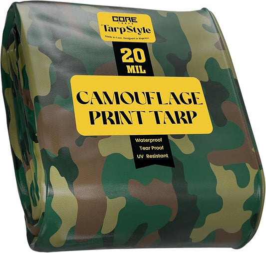 Core Tarps Extreme Heavy Duty 20 Mil Tarp Cover, Waterproof, UV Resistant, Rip and Tear Proof, Poly Tarpaulin with Reinforced Edges for Roof, Camping, Patio, Pool, Boat (Camouflage/Green 50′ X 70′)