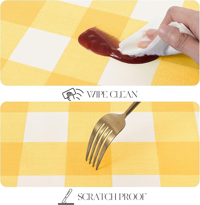 MOSAYT Rectangle Vinyl Tablecloth, 100% Waterproof Buffalo Gingham Plastic Table Cloth, Heavy Duty Wipeable Table Covers for Picnic, Outdoor, Camping - 54 x 120, Yellow