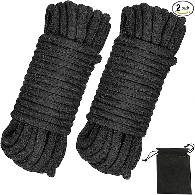 Soft Cotton Rope, 32 feet / 10m Rope, 8mm Thick, Soft Rope, Long Rope, Soft Tying Rope (Black+Black)