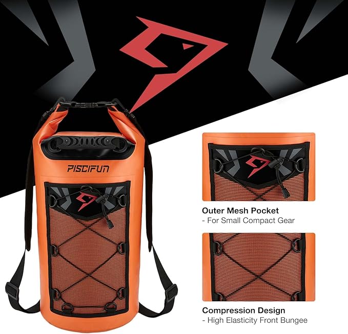 Piscifun Dry Bag, Waterproof Floating Backpack 5L/10L/20L/30L/40L with Waterproof Phone Case for Boating, Kayaking, Fishing