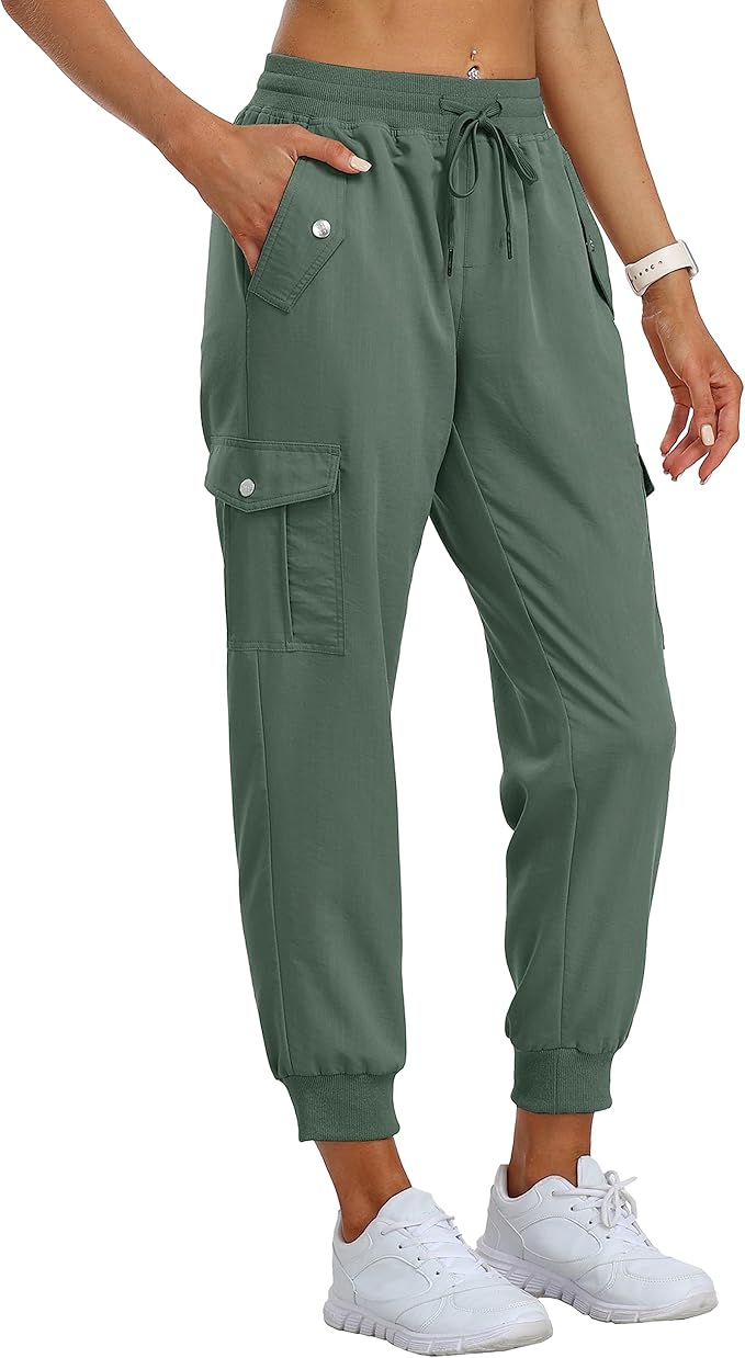 MoFiz Women's Outdoor Cargo Pants Lightweight Joggers Elastic Waist Athletic Hiking Sweatpants Casual Travel Pant with Pocket