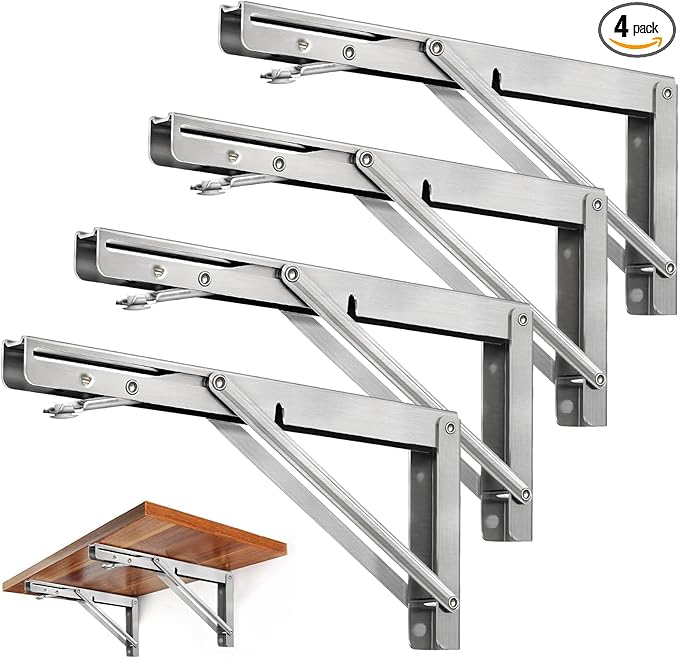 Storystore Folding Shelf Brackets - 14Inch Heavy Duty Stainless Steel Collapsible Shelf Bracket for Bench Table, Space Saving DIY Bracket, Max Load: 550lb