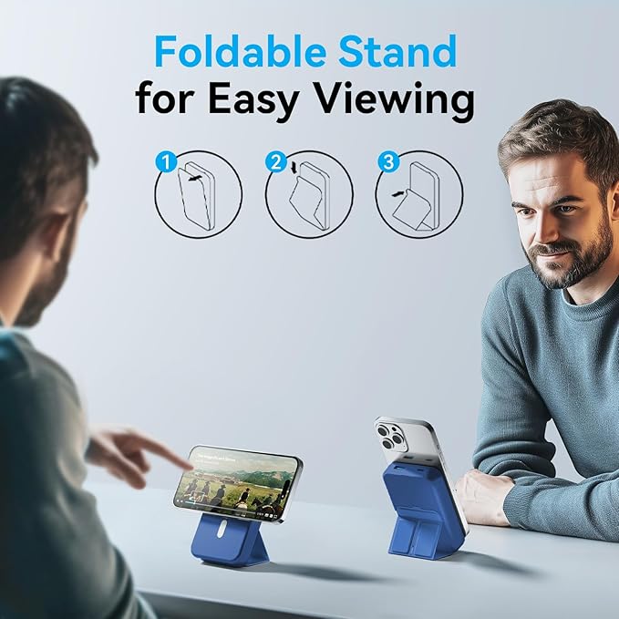 Magnetic Power Bank, 10000mAh Wireless Portable Charger with 20W USB-C Fast Charging, Foldable Stand & LED Display Battery Pack, Compatible with iPhone 16/15/14/13/12, Blue