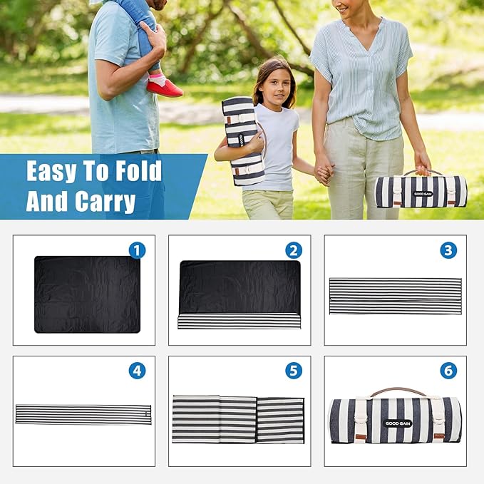 Picnic Blankets Outdoor Extra Large - Waterproof Picnic Blanket with Carry Strap | Machine Washable Picnic Mat with Sandproof Backing for Park,Grass,Hiking,Travel,Concerts,Indoor(Aegean Blue)