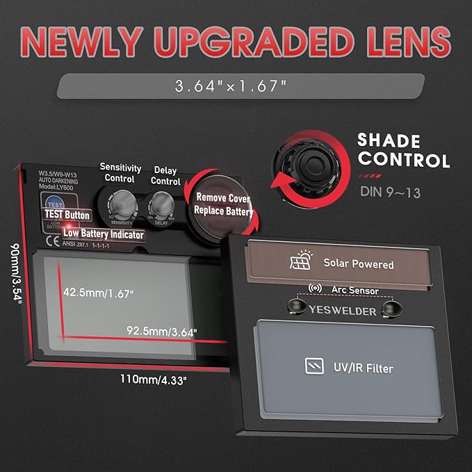 YESWELDER Auto Darkening Welding Helmet, Blue Light Blocking, 1/1/1/1 True Color Solar Powered Welding Hood with 2 Arc Sensors, Wide Shade 3.5/9-13 Welder Mask for TIG MIG ARC and Grind