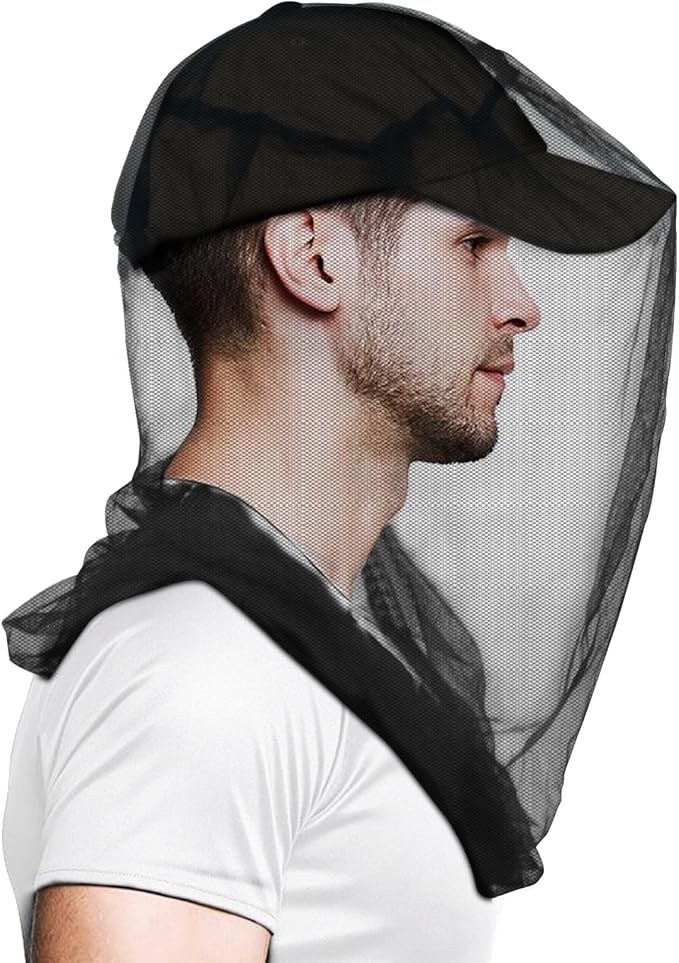 Mosquito Head Net for Insects, 4 Pack, Premium Bug Net for Head, Fly & Bug Protection | Ultra Large & Long, Finest Holes for Camping, Hiking, Fishing, Gardening, Fits All Hats for Men & Women