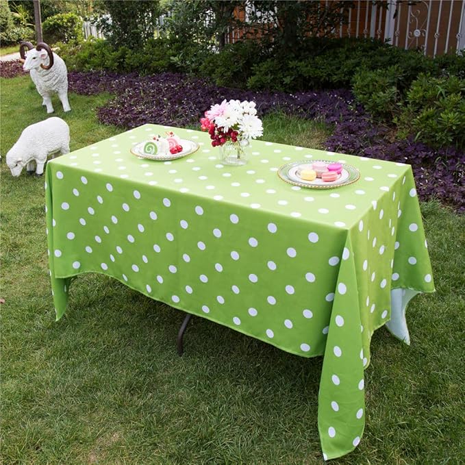 Poise3EHome 60X120 Outdoor/Indoor Waterproof Spillproof Rectangle Tablecloth for Camping Picnic Party Patio Table Spring, Green Polka Dot