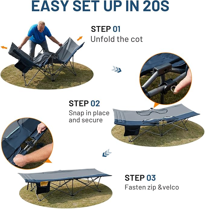 Timber Ridge Extra Wide Heavy Duty Camping Cot for Adult, Easy Set Up Oversized Sleeping Cot with Carry Bag for Camping, Travel and Outdoors, Support up to 450lbs