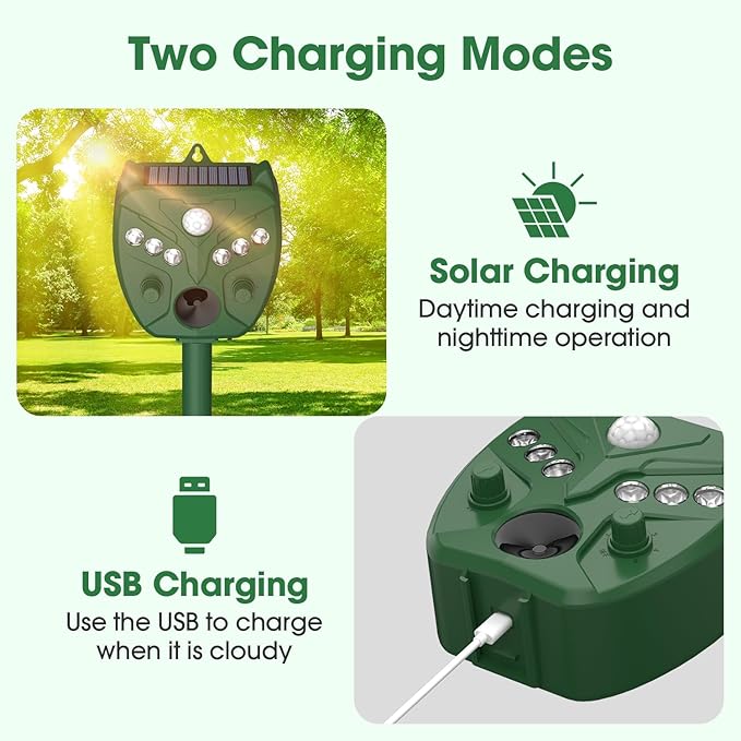 Solar Ultrasonic Animal Repellent Outdoor - NAVISOVL - Cat, Squirrel, Deer Repeller, Motion Sensor&Flashing Light, Repel Dogs,Boar,Deer,Fox,Raccoon,Skunk,Rabbit,Bird Deterrent for Yard&Farmland