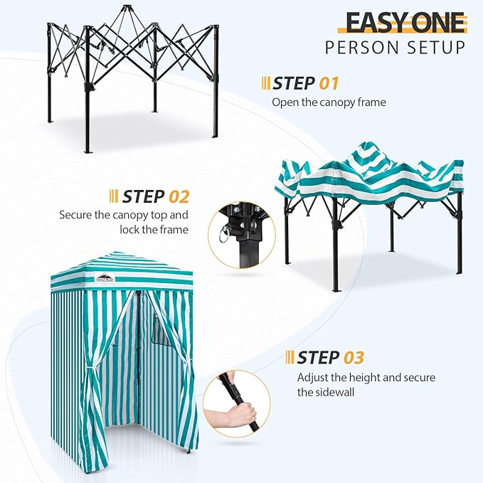 EAGLE PEAK Flex Ultra Compact 4x4 Pop-up Canopy, Sun Shelter, Changing Room, Portable Privacy Canopy Cabana for Pool, Fashion Photoshoots, or Camping, White/Light Blue